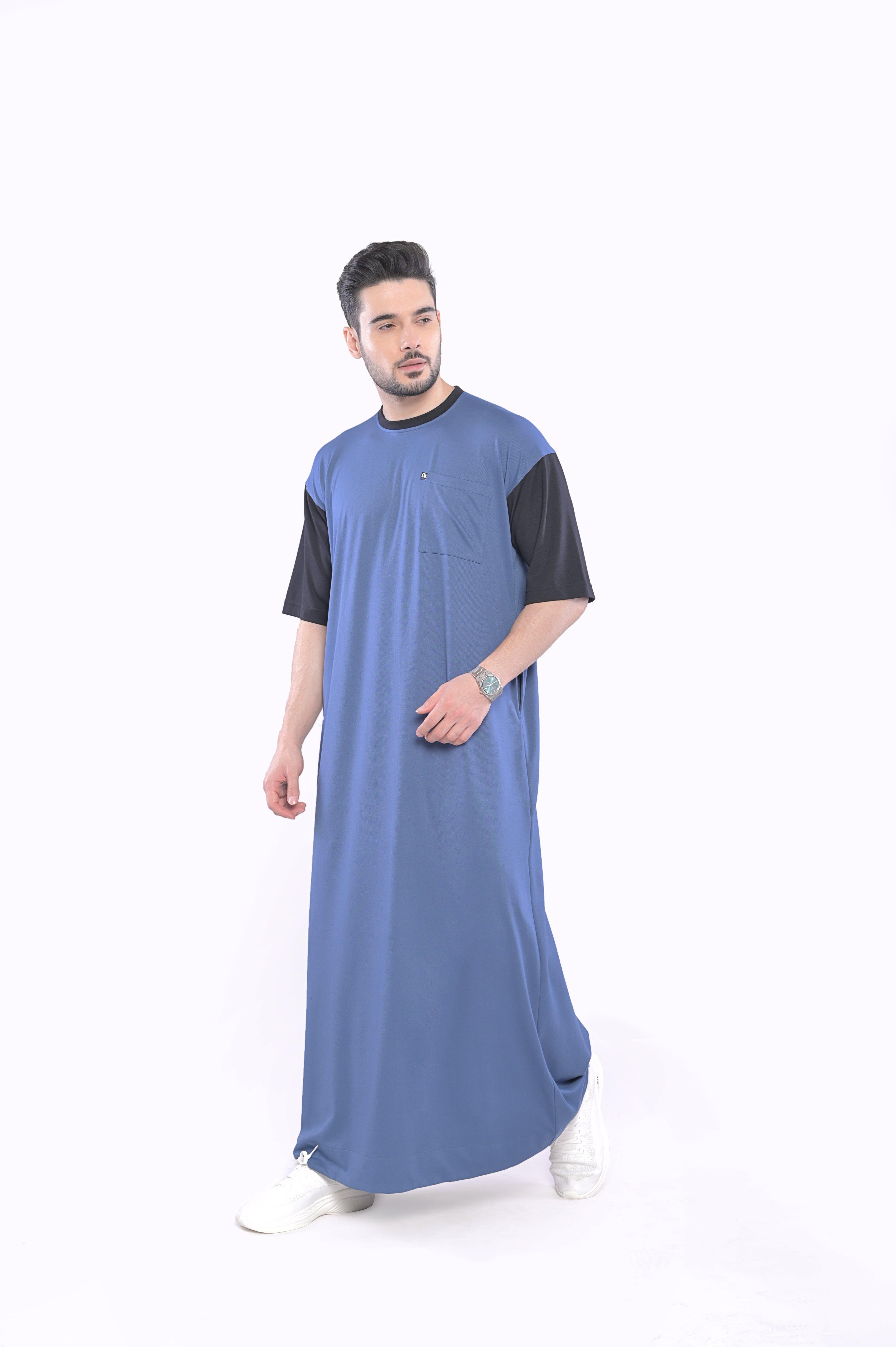 Mullido Over-sized Half Sleeve Blue Thobe - Mashroo