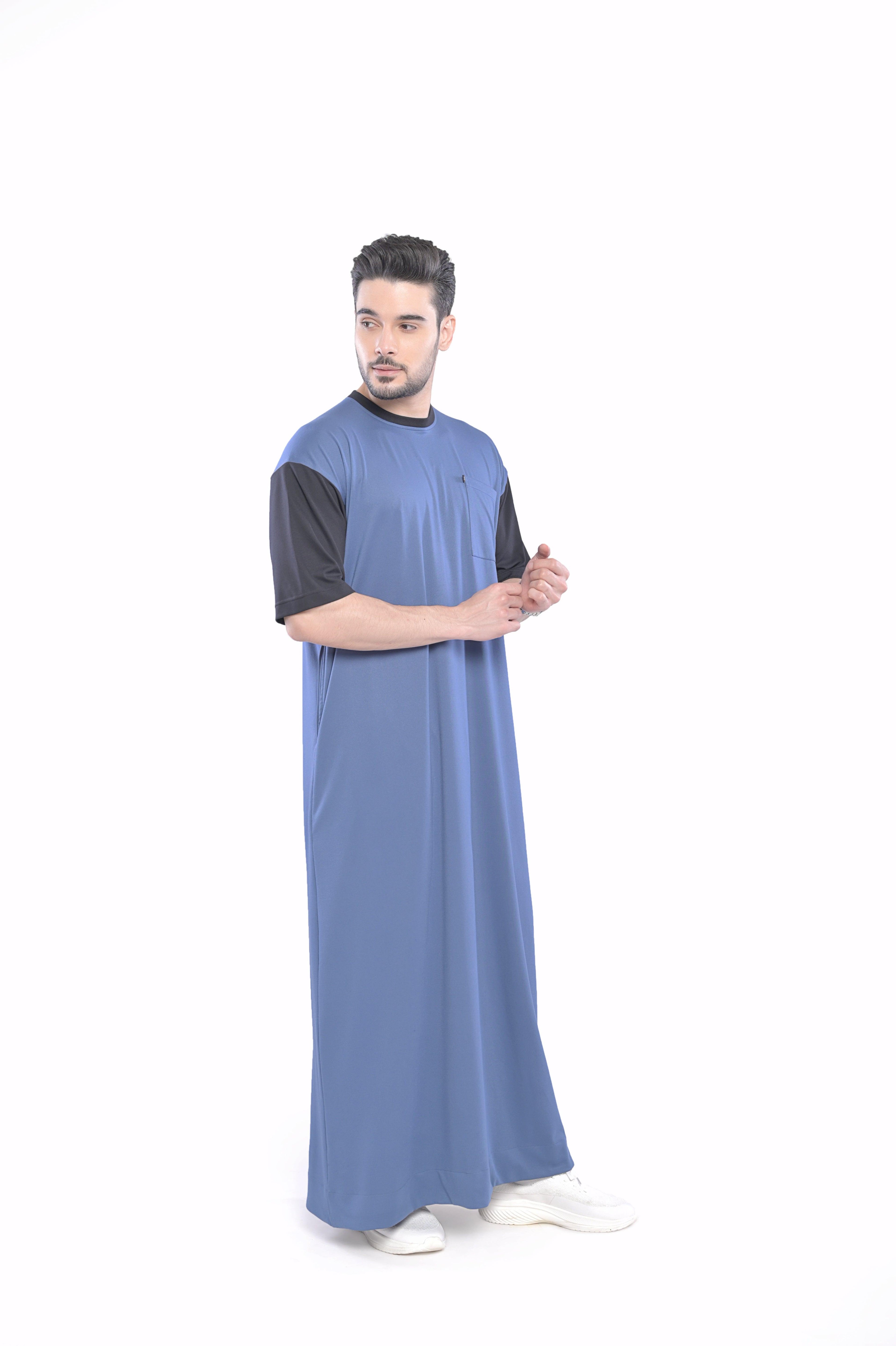 Mullido Over-sized Half Sleeve Blue Thobe - Mashroo