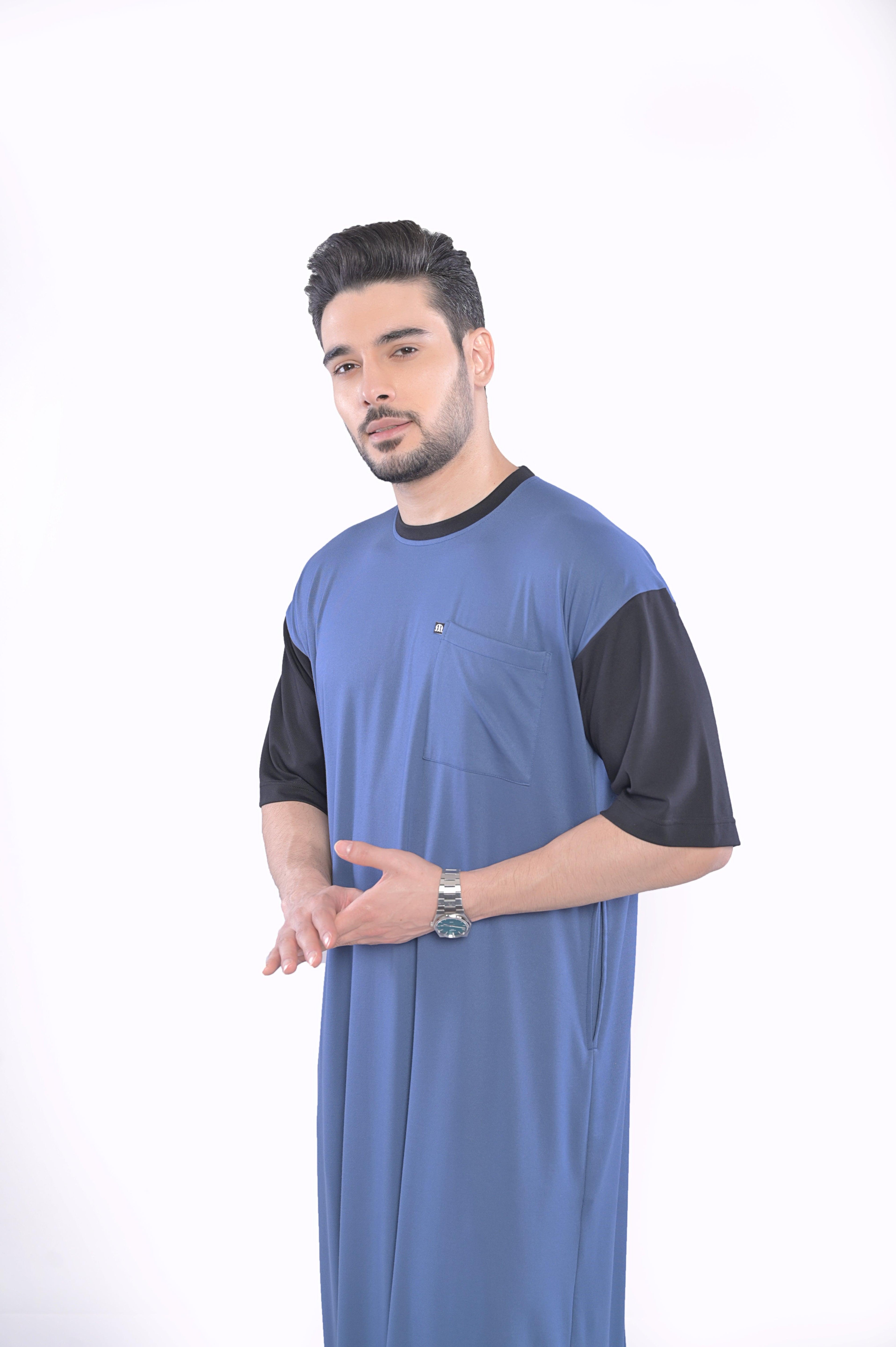 Mullido Over-sized Half Sleeve Blue Thobe - Mashroo