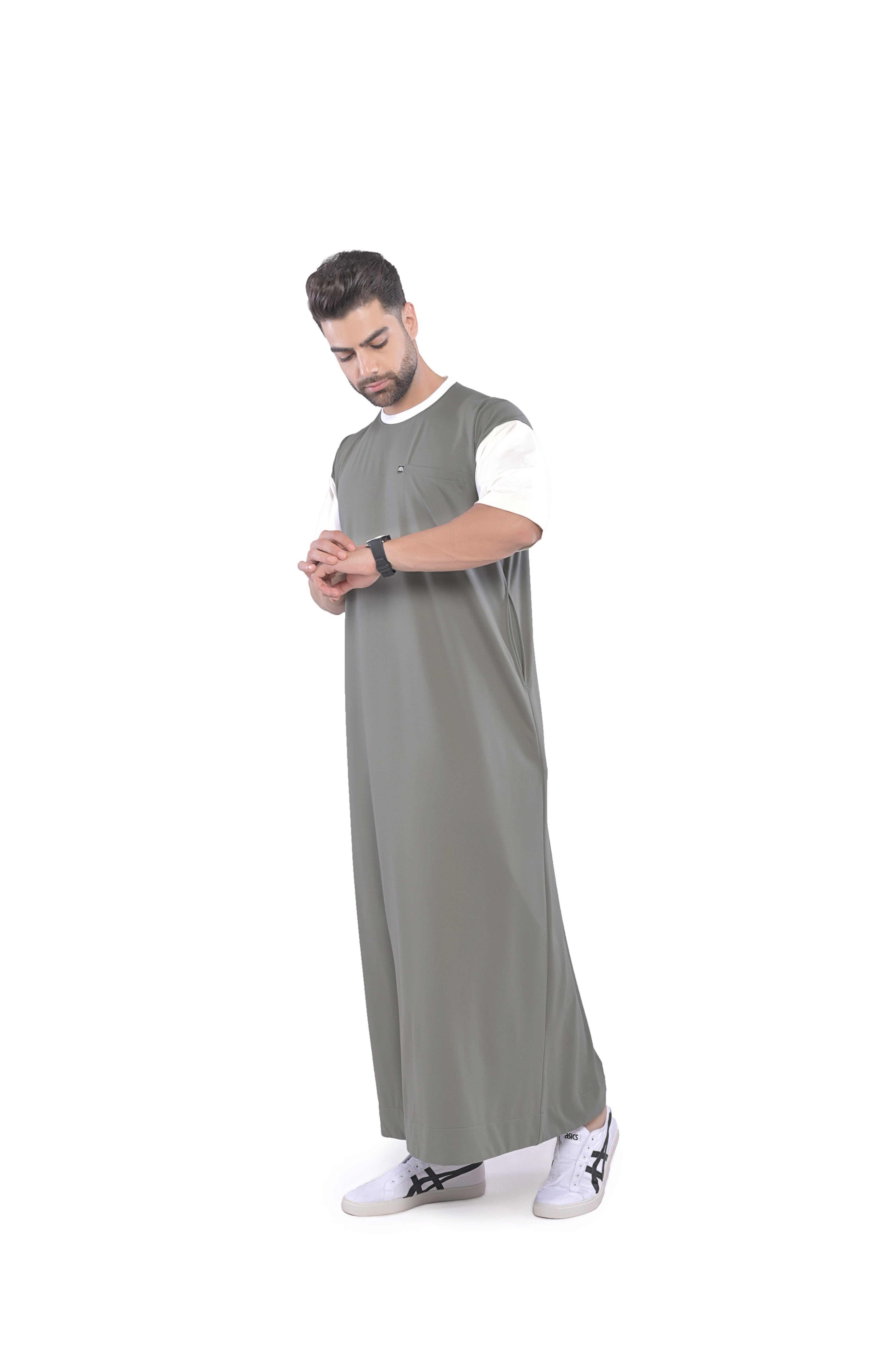 Mullido Over-sized Half Sleeve Green Thobe - Mashroo