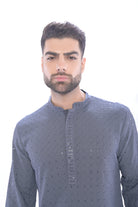 Haydos Chikan Kari Kurta Set Grey Men - Mashroo