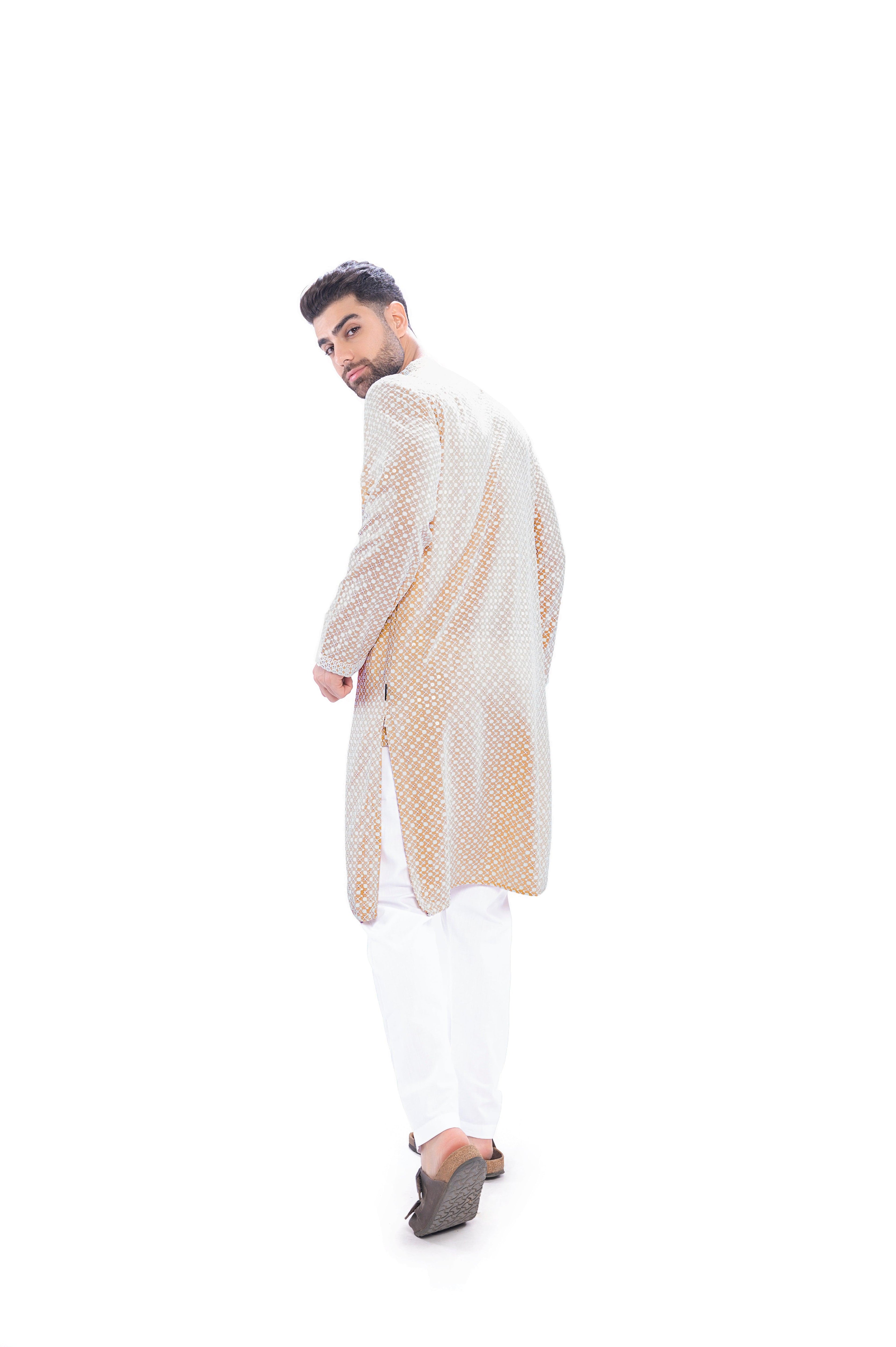Haydos Chikan Kari Kurta Set Beige Men - Mashroo