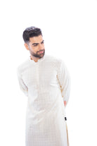 Haydos Chikan Kari Kurta Set White Men - Mashroo