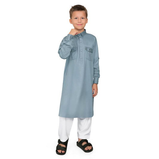 Oday Grey Pathani Suit for Boys - Mashroo