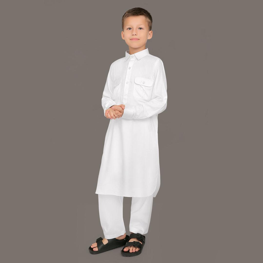 Oday White Pathani Suit for Kids - Mashroo