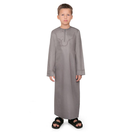 Kurvig Omani Brown Thobe for Kids - Mashroo