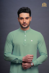 एस्टिकस बुना हुआ छोटा कुर्ता पायजामा सेट हरा पुरुष