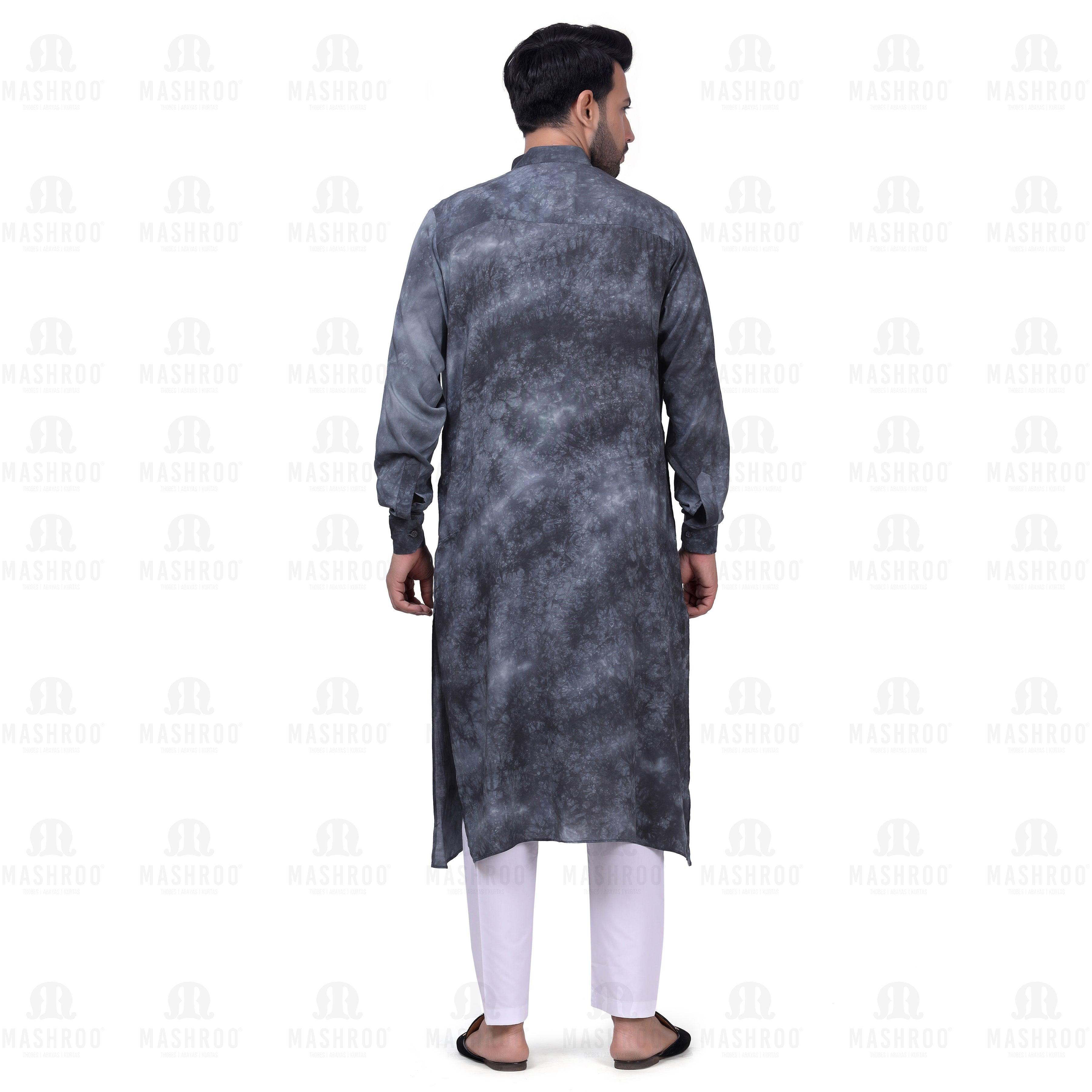 Grey Tie Dye Kurta Set for Men - Mashroo