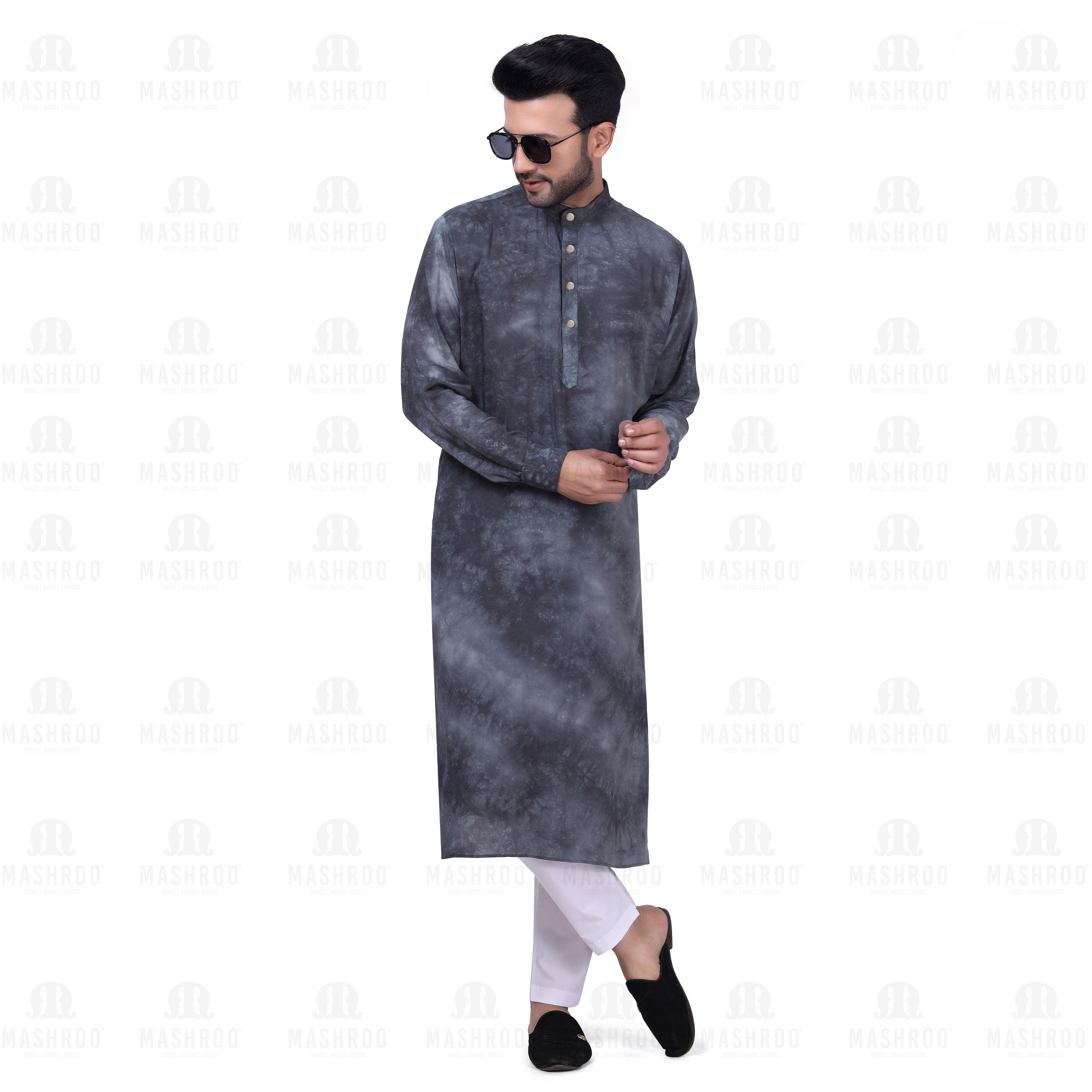 Grey Tie Dye Kurta Set for Men - Mashroo