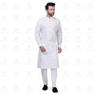 Yuksek Geometric Kurta Set Men White - Mashroo