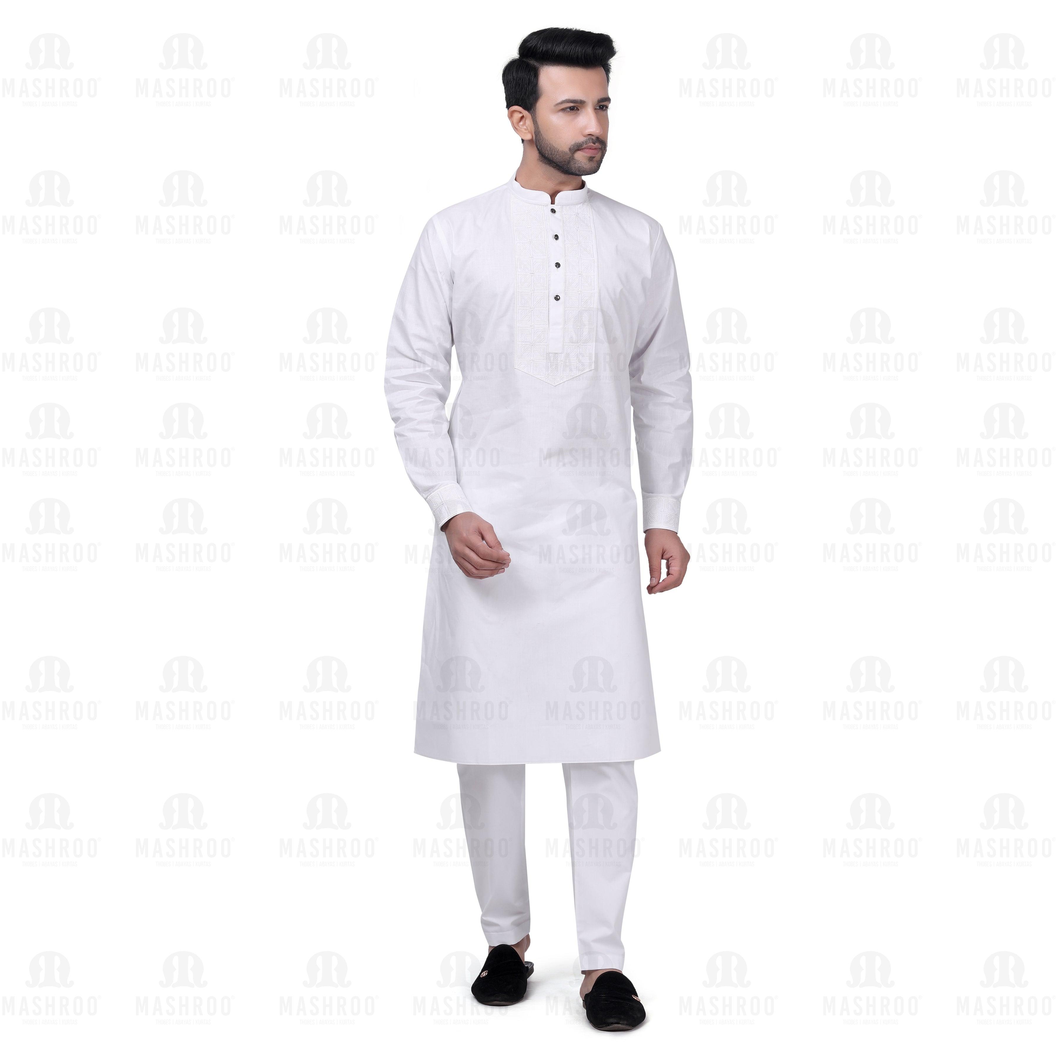 Yuksek Geometric Kurta Set Men White - Mashroo