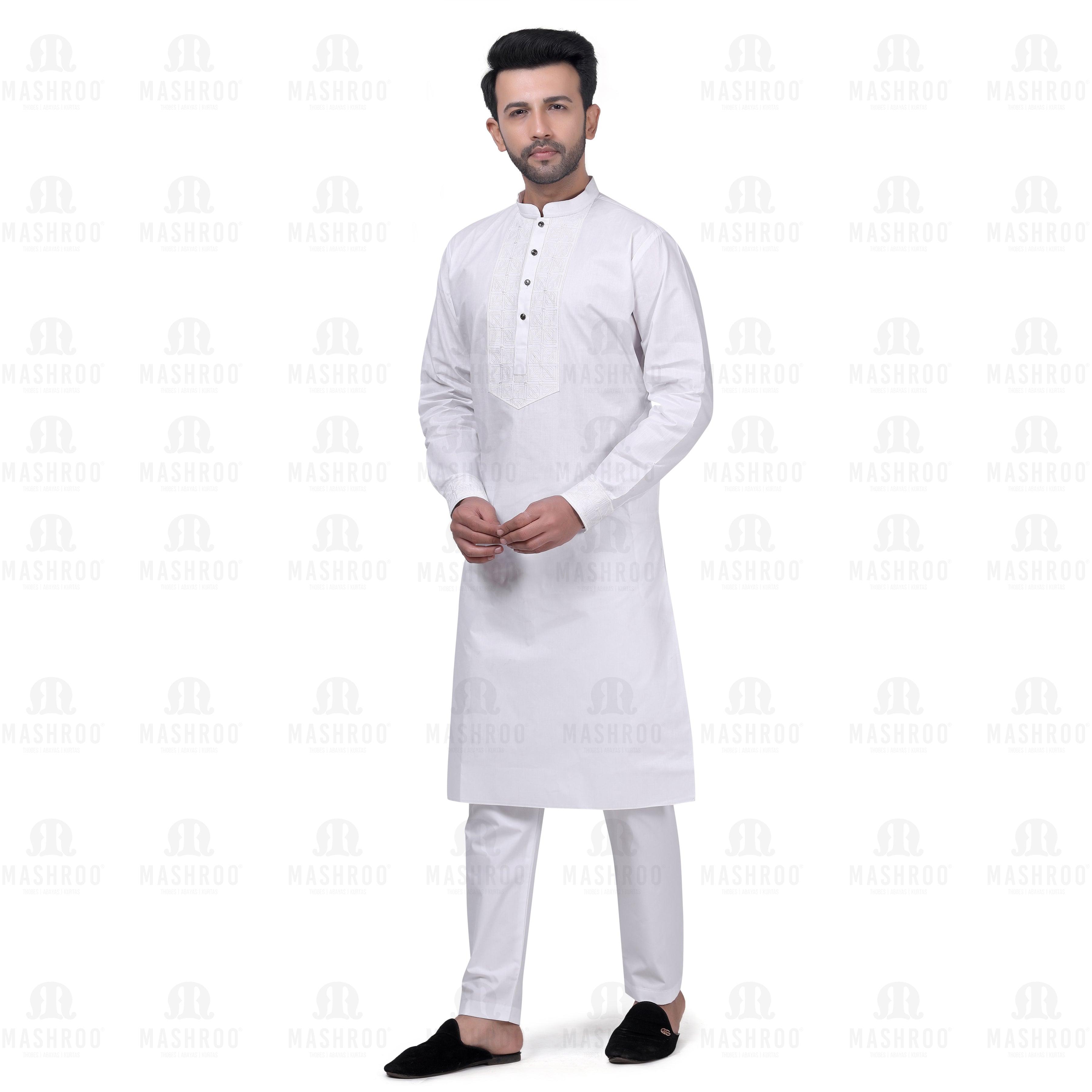 Yuksek Geometric Kurta Set Men White - Mashroo