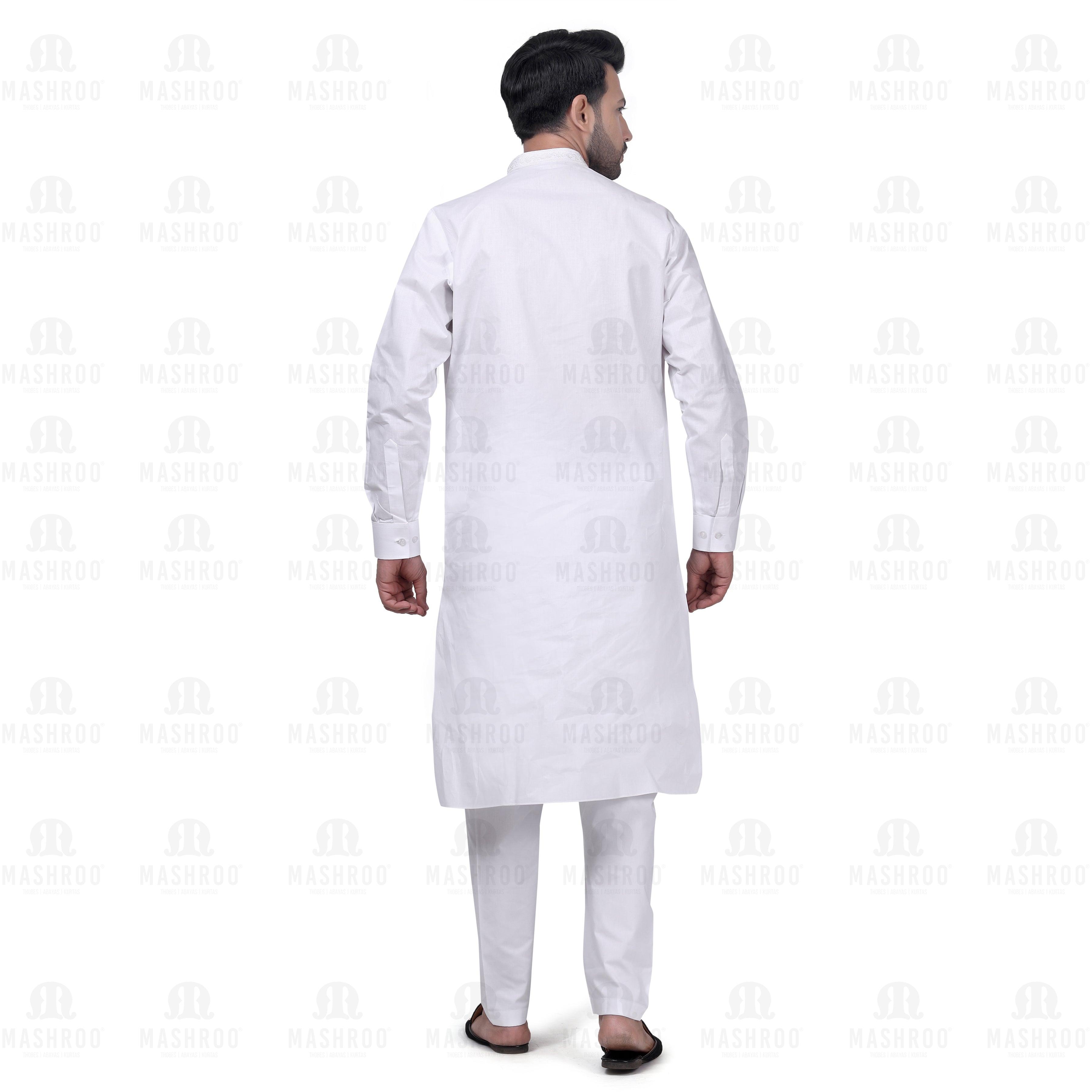 Yuksek Motif Kurta Set Men White - Mashroo