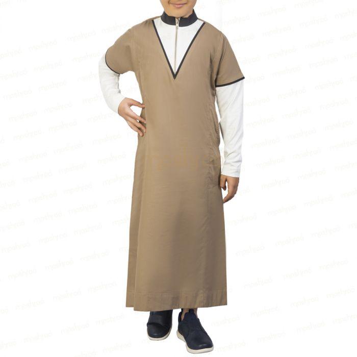 Brown A La Mode Thobe for Boys - Mashroo