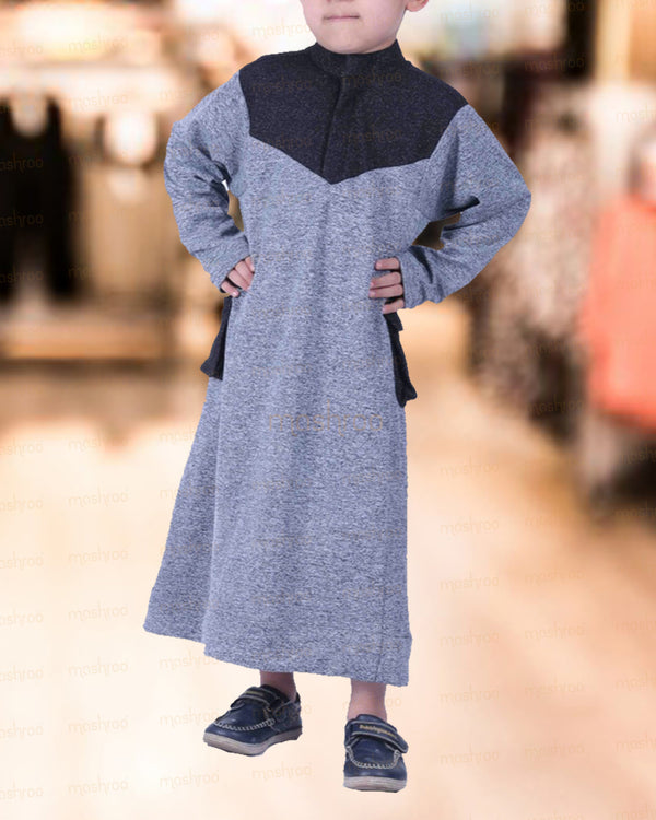 Grey & Black Thumbhole Thobe for Kids
