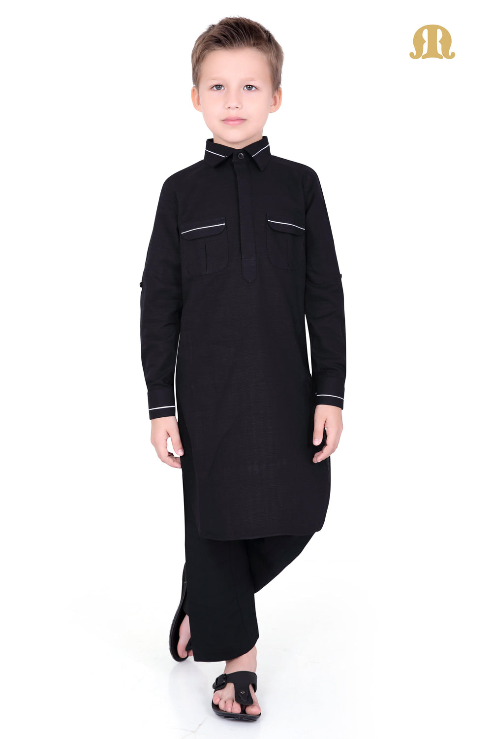 Black Riwaya Pathani Suit for Boys - Mashroo