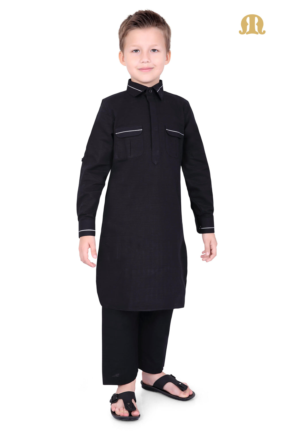 Black Riwaya Pathani Suit for Boys - Mashroo
