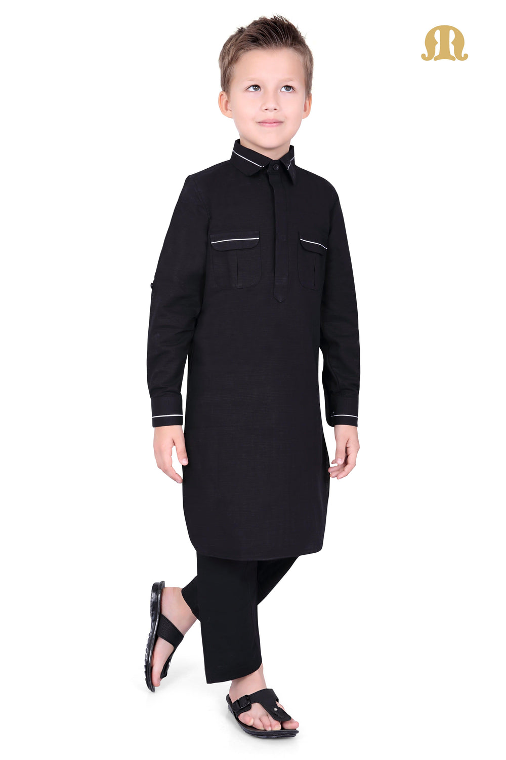 Black Riwaya Pathani Suit for Boys - Mashroo