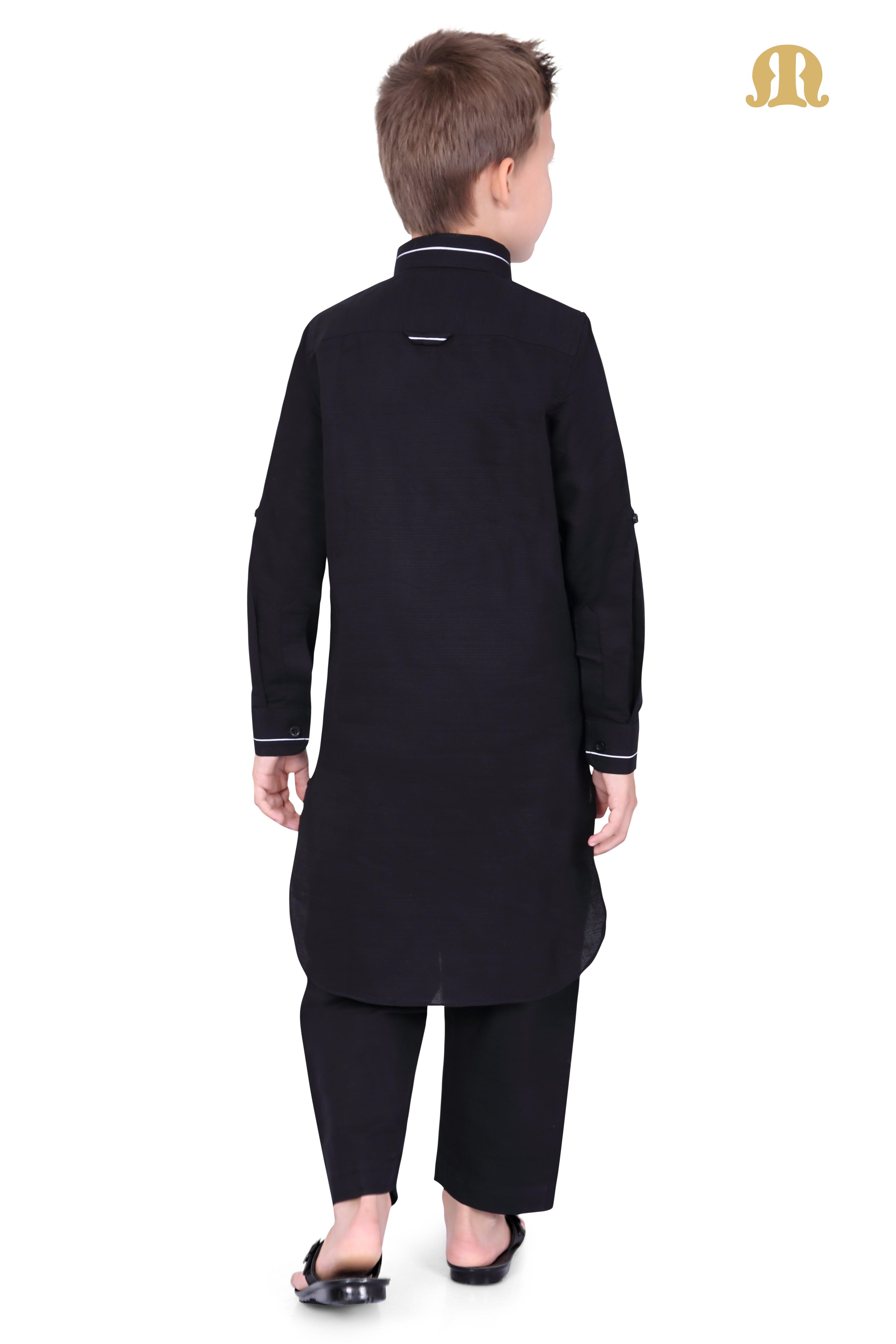 Black Riwaya Pathani Suit for Boys - Mashroo