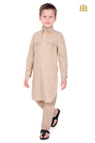 Beige Riwaya Pathani Suit for Kids - Mashroo