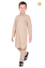 Beige Riwaya Pathani Suit for Boys