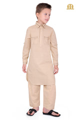 Beige Riwaya Pathani Suit for Boys - Mashroo