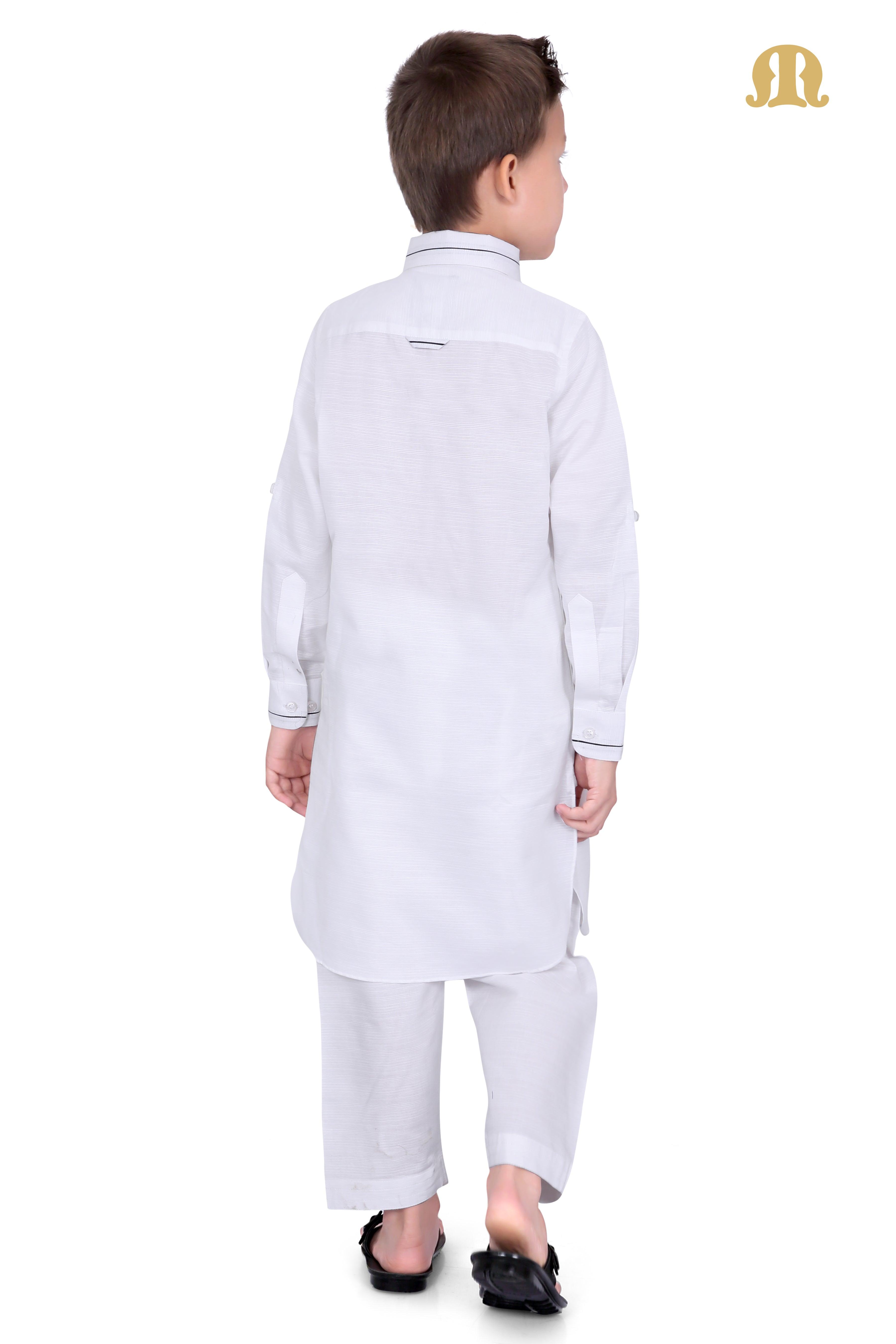 White Riwaya Pathani Suit for Boys