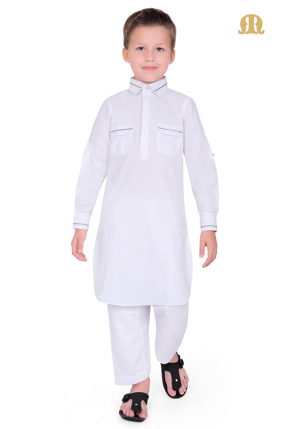 White Riwaya Pathani Suit for Kids - Mashroo