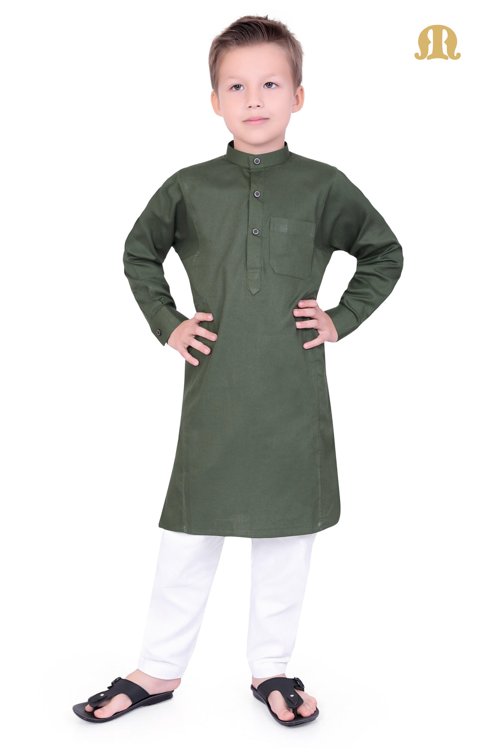 Green Kali Kurta for Boys - Mashroo
