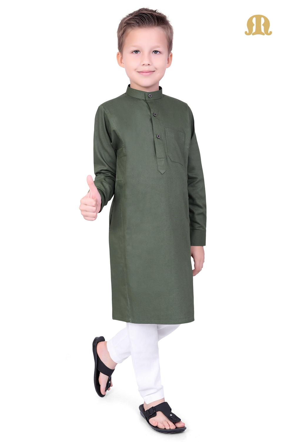 Green Kali Kurta for Boys - Mashroo