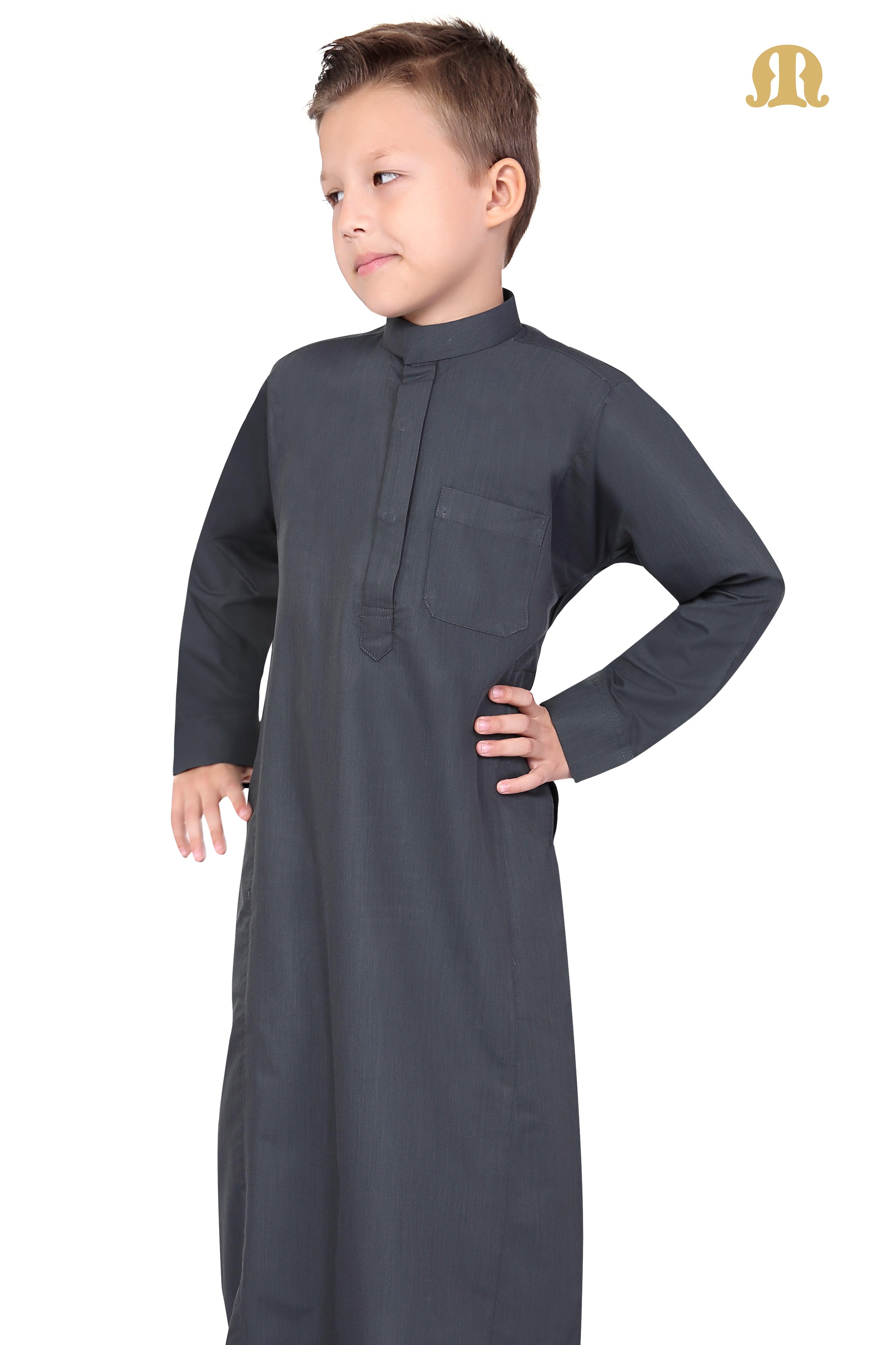 Grey Aplos Saudi Thobe for Kids - Mashroo