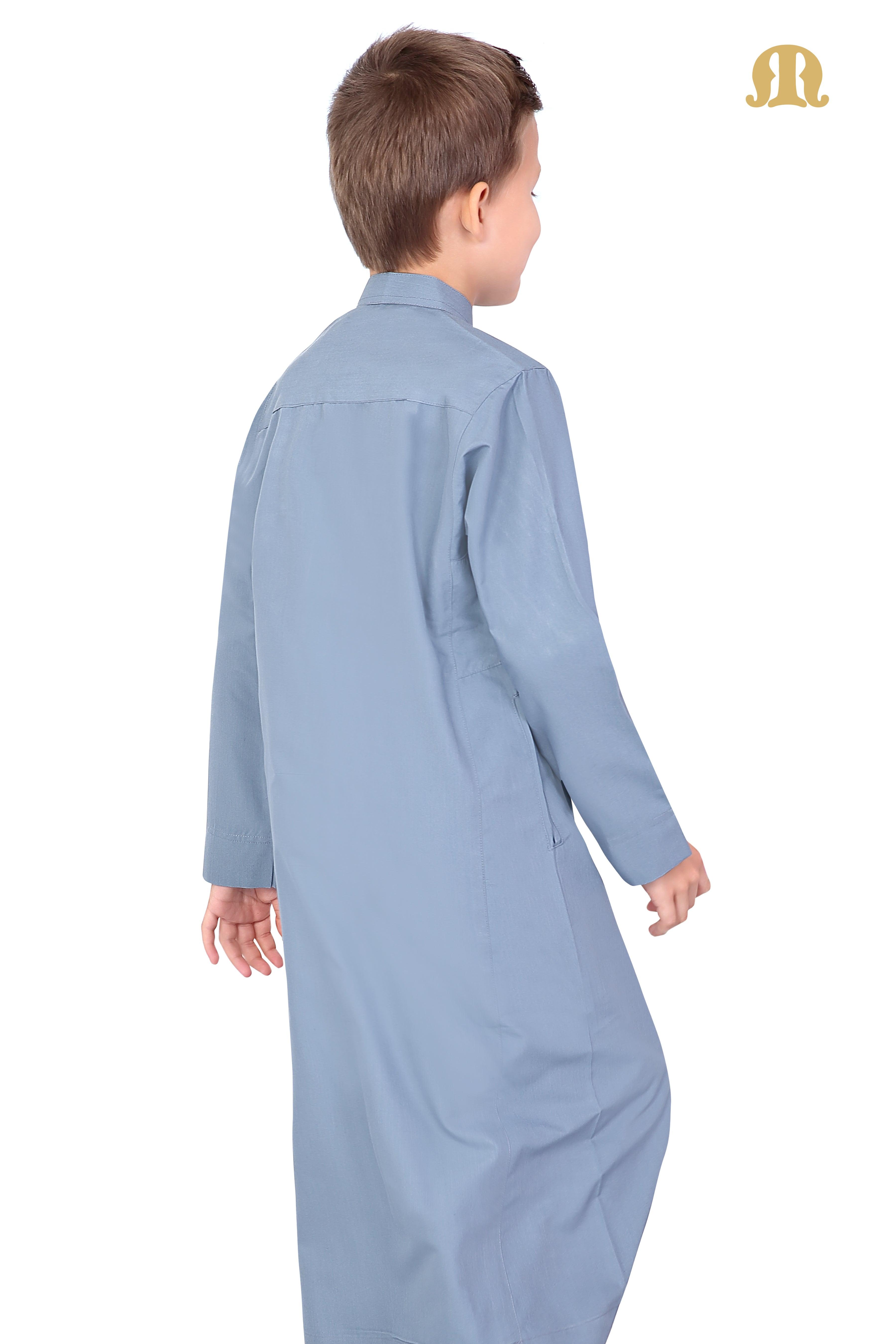 Powder Blue Aplos Saudi Thobe for Kids - Mashroo