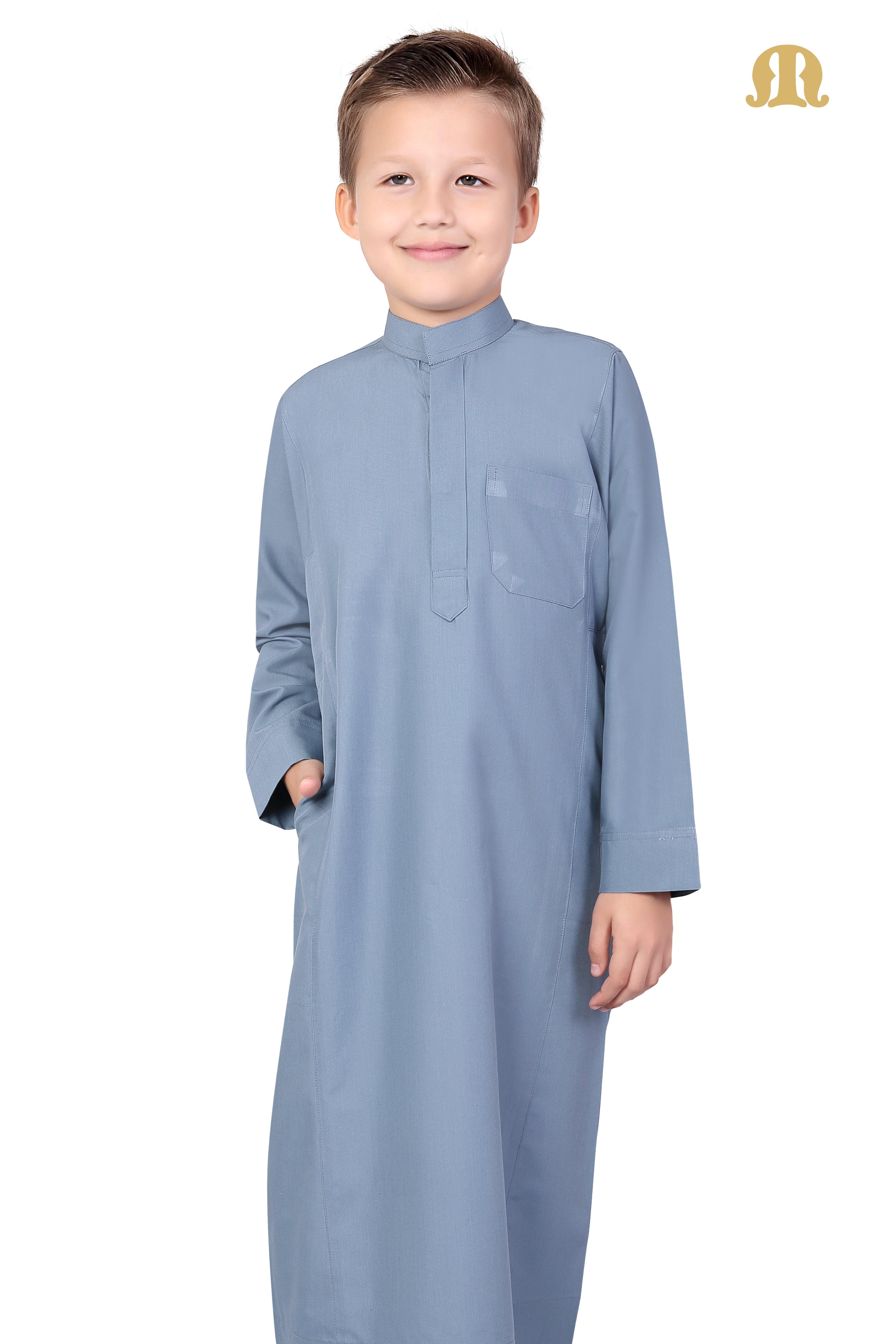 Powder Blue Aplos Saudi Thobe for Kids - Mashroo