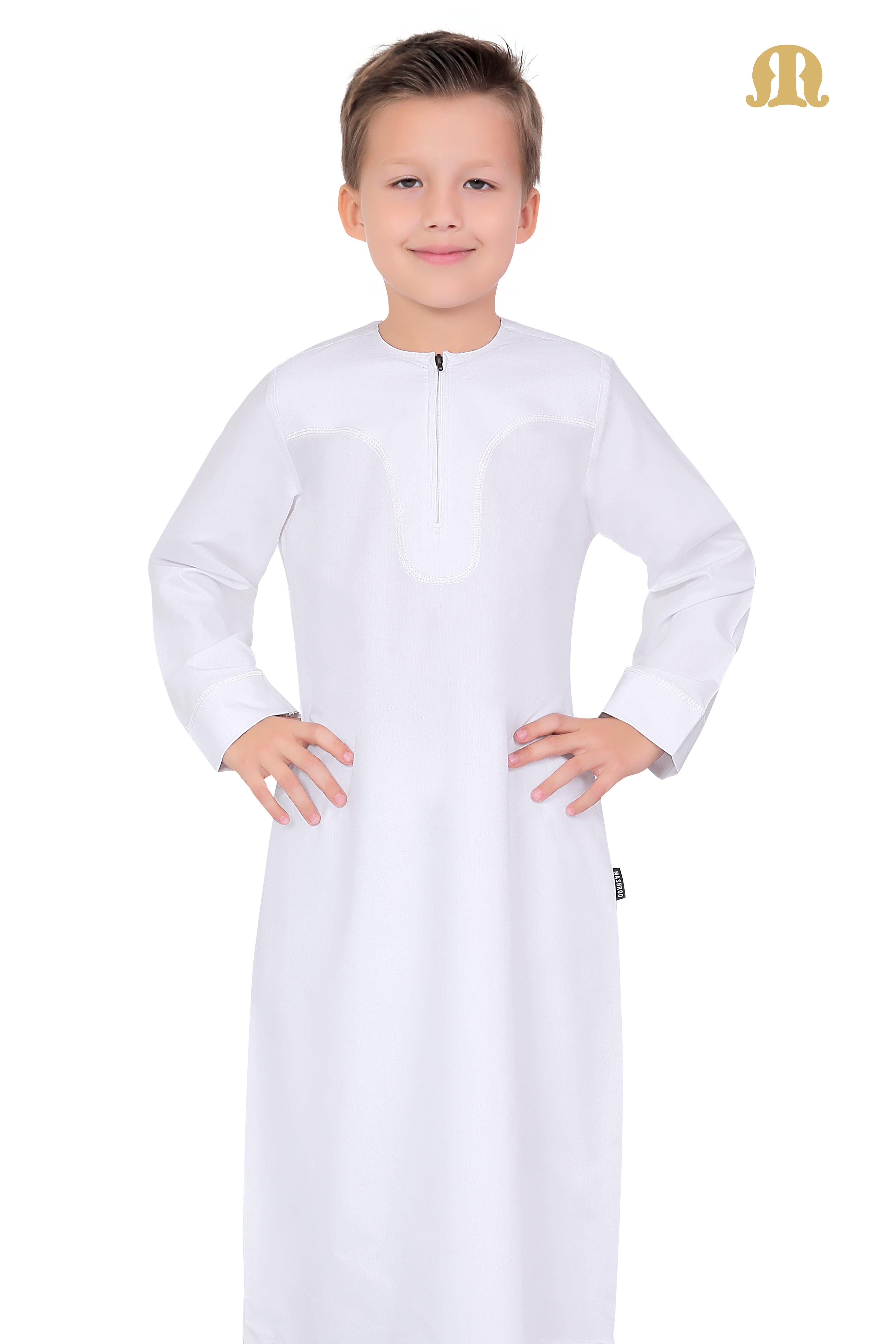 White Aplos Omani Thobe for Kids - Mashroo