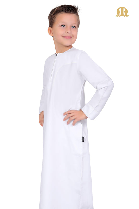 White Aplos Omani Thobe for Boys - Mashroo