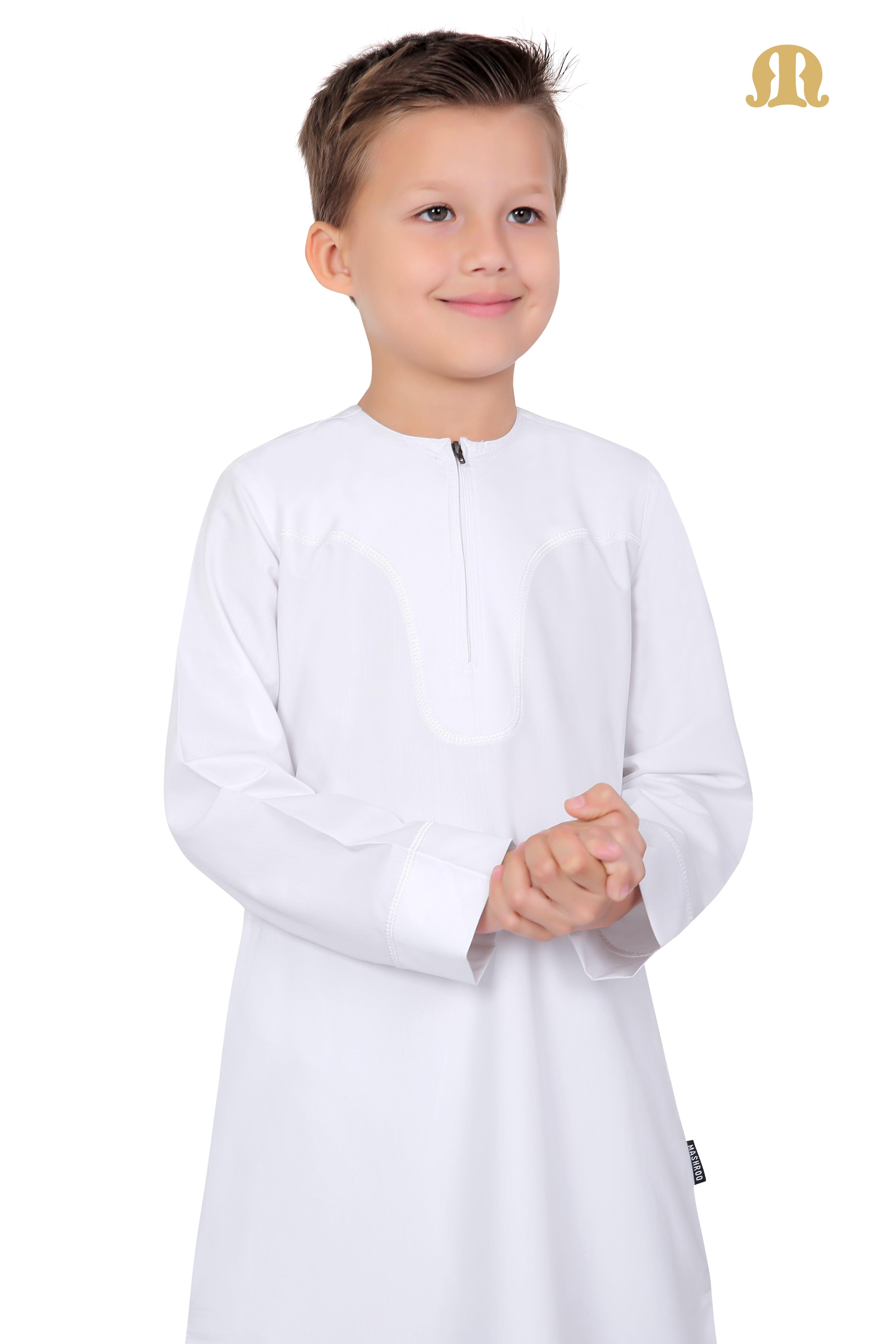 White Aplos Omani Thobe for Kids - Mashroo