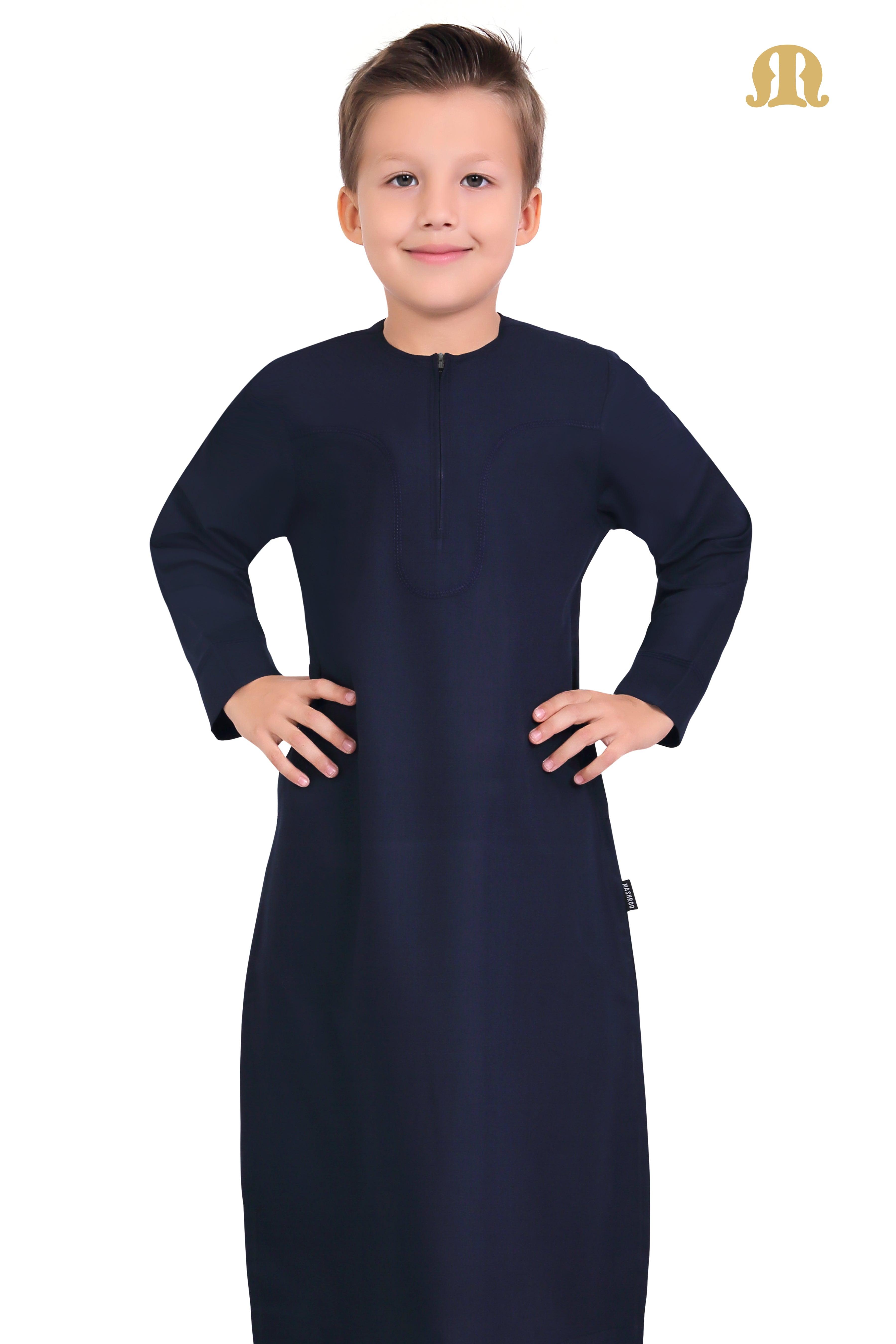 Navy Blue Aplos Omani Thobe for Kids
