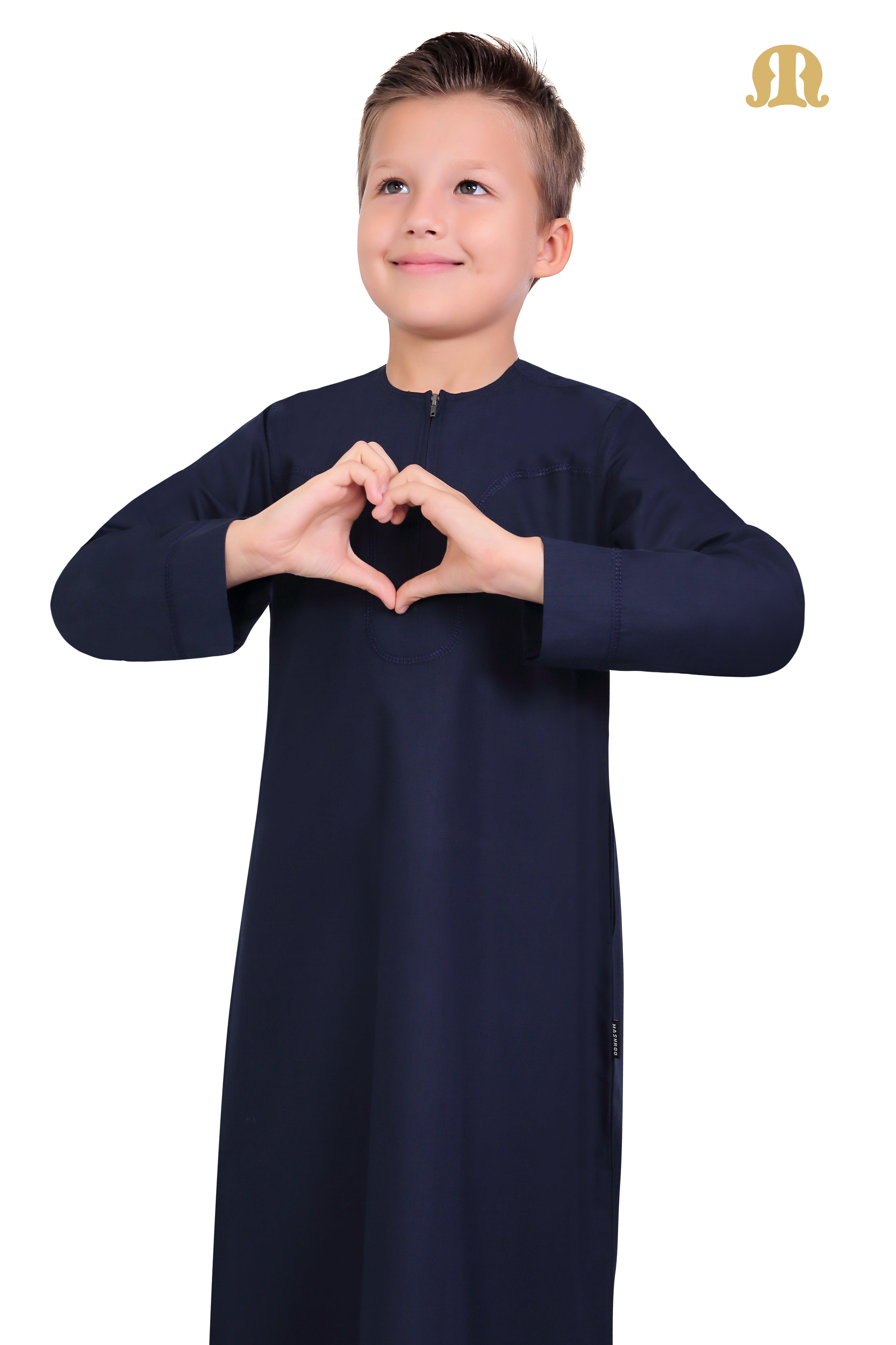 Navy Blue Aplos Omani Thobe for Boys - Mashroo