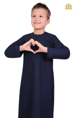 Navy Blue Aplos Omani Thobe for Boys - Mashroo