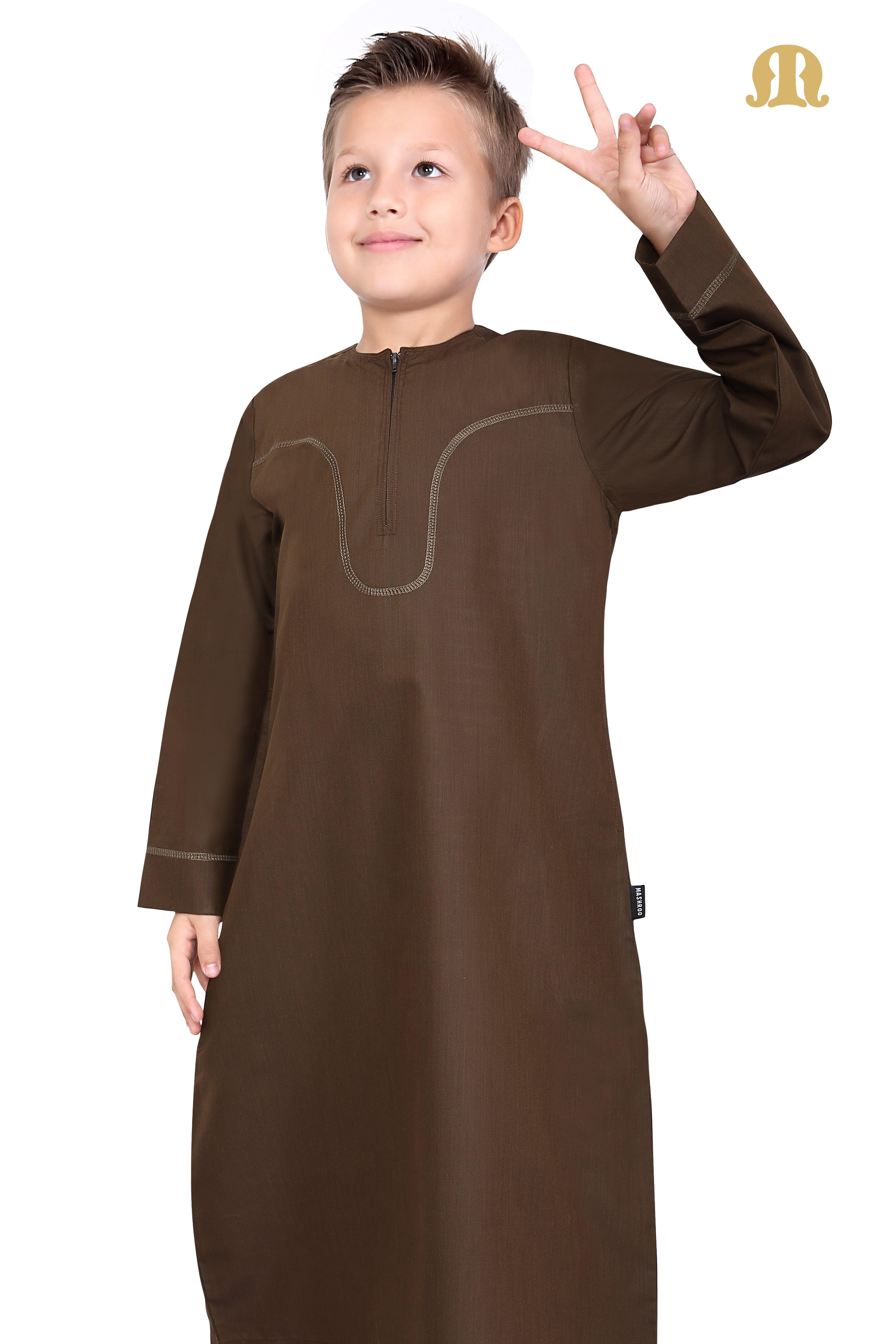 Brown Aplos Omani Thobe for Boys - Mashroo