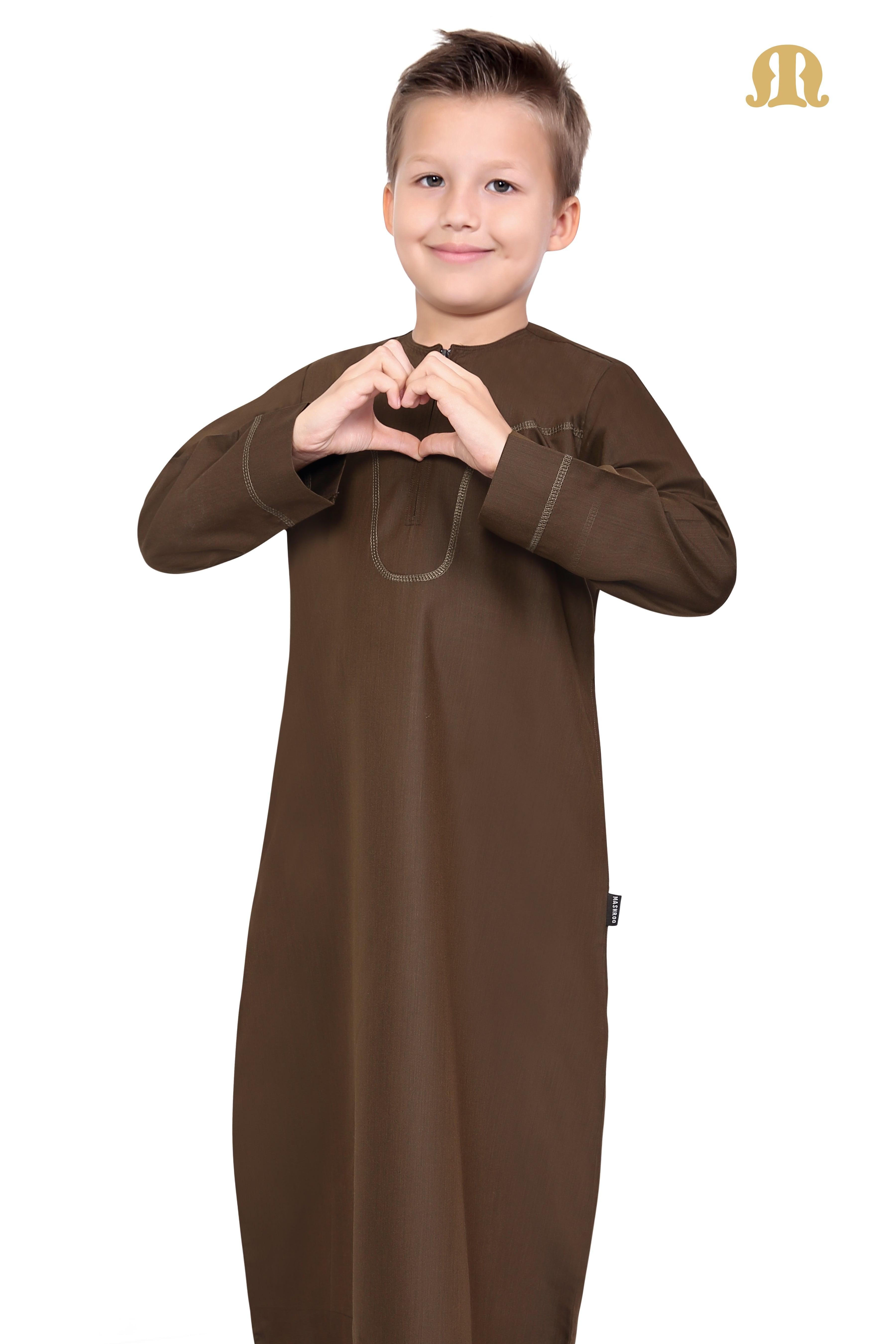 Brown Aplos Omani Thobe for Kids - Mashroo