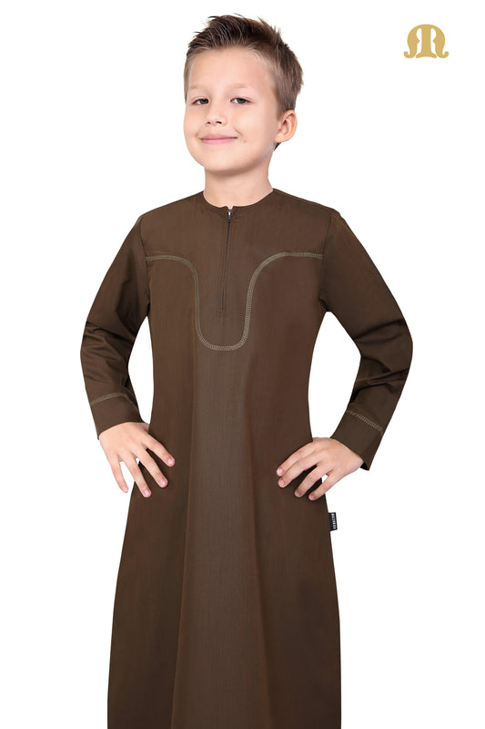 Brown Aplos Omani Thobe for Kids - Mashroo