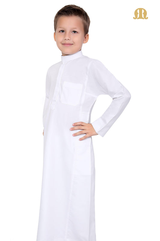 White Aplos Saudi Thobe for Kids - Mashroo