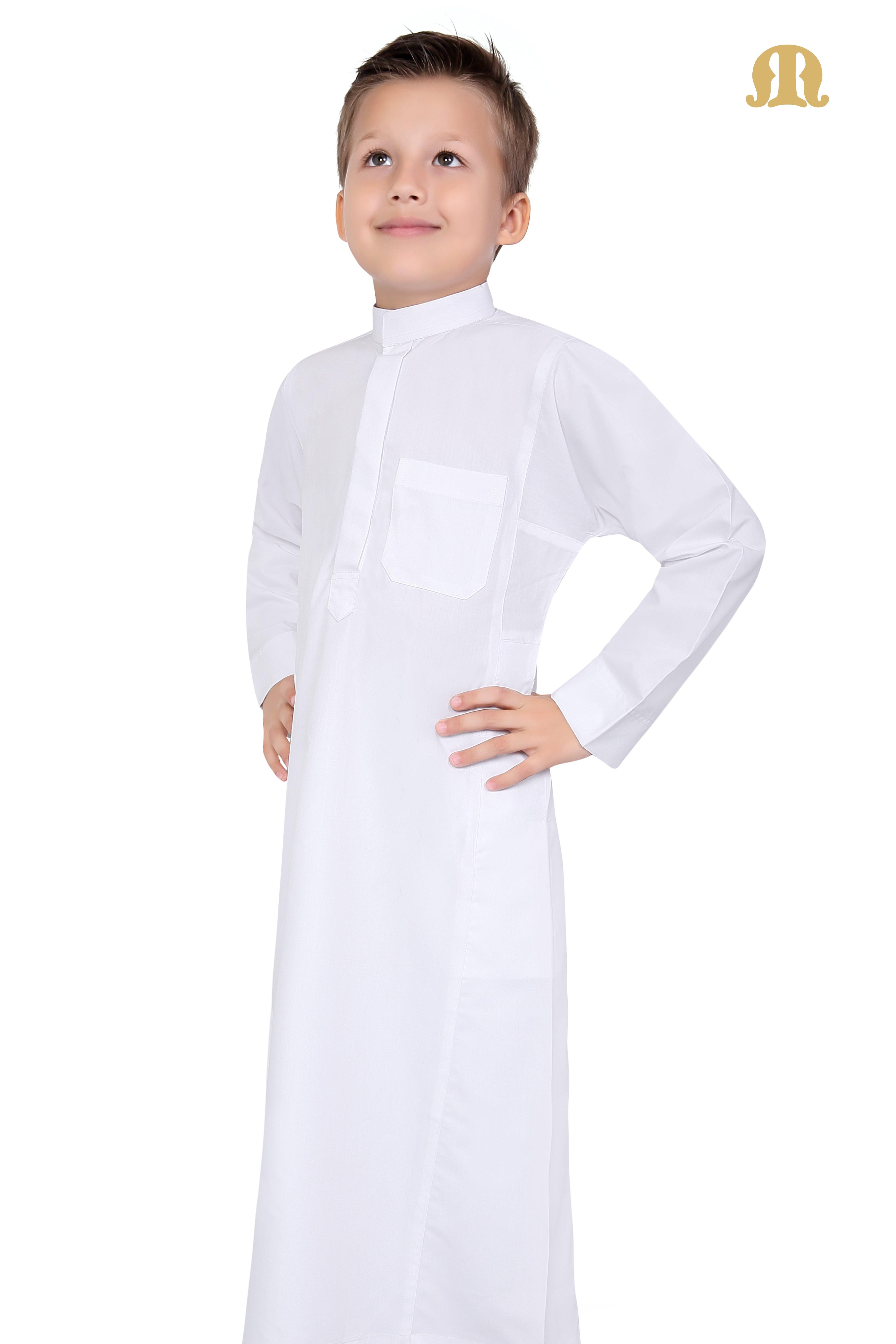White Aplos Saudi Thobe for Boys - Mashroo