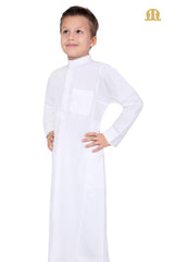 White Aplos Saudi Thobe for Kids - Mashroo