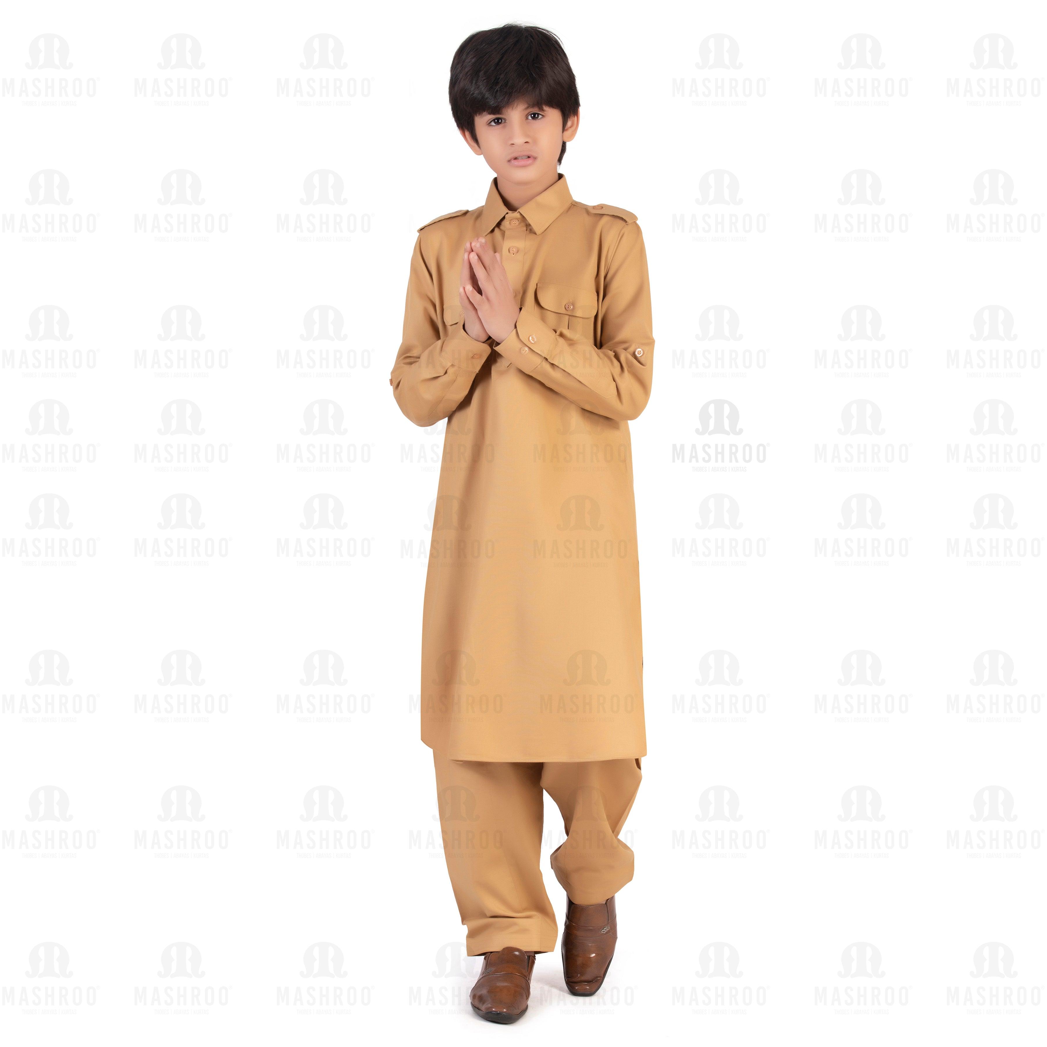 Gold Pathani Suit for Boys - Mashroo