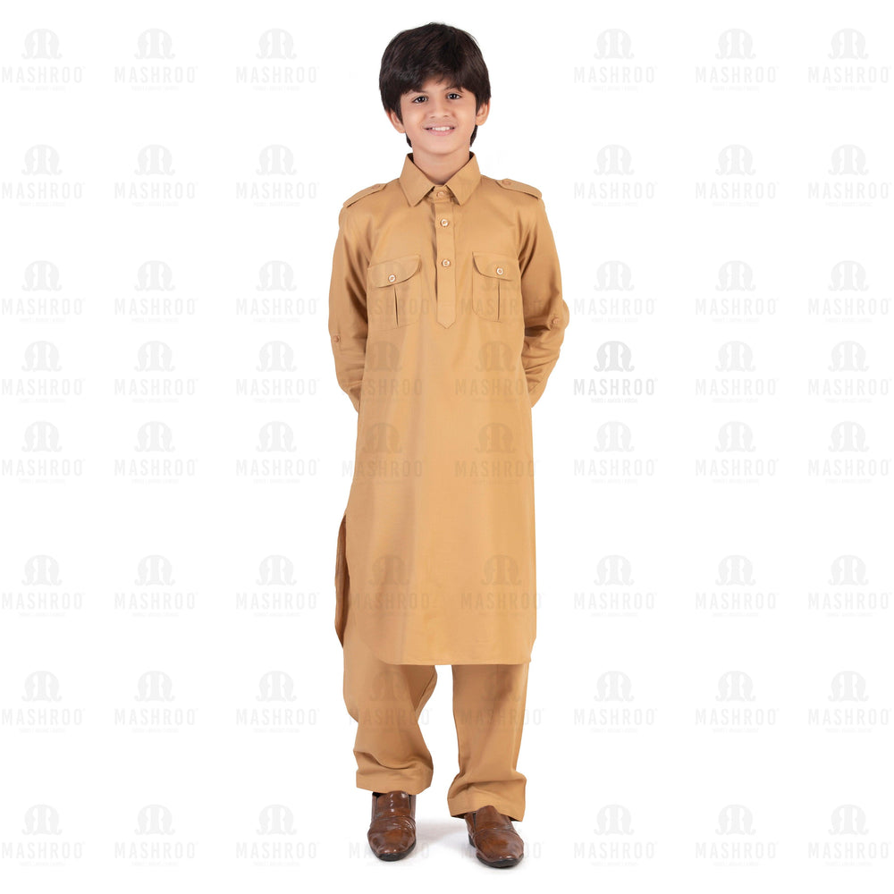 Gold Pathani Suit for Boys - Mashroo