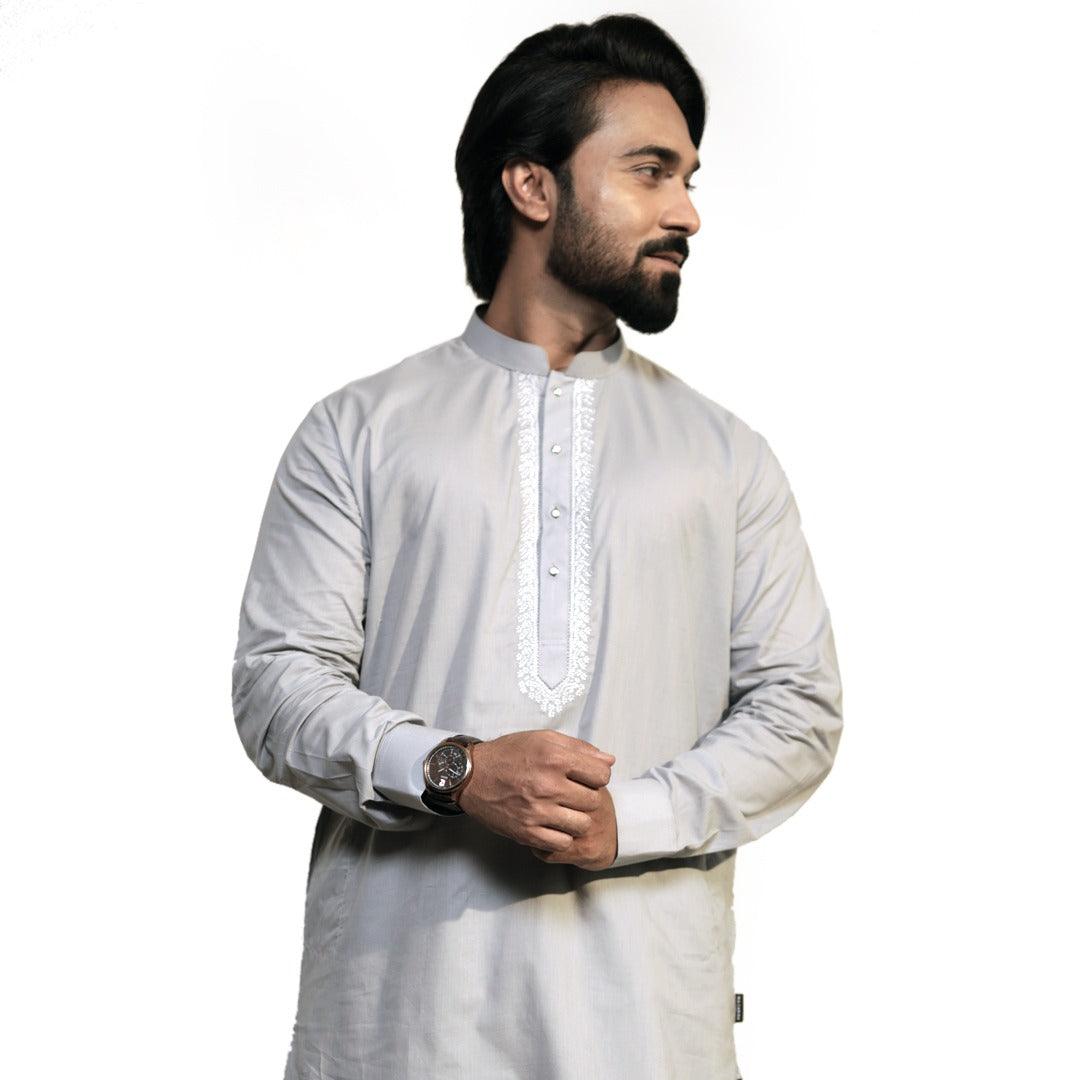 Grey Grazia Embroidered Kurta Set for Men - Mashroo