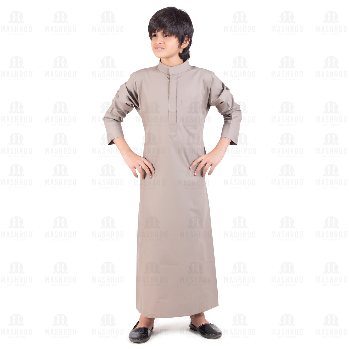 New Grey Aplos Saudi Thobe for Kids