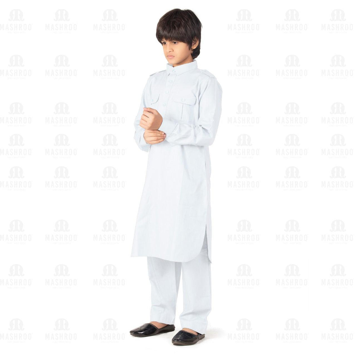 White Pathani Suit for Kids - Mashroo